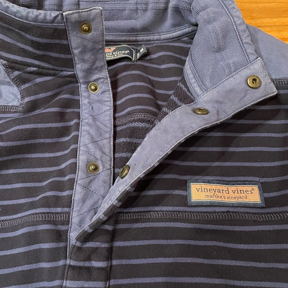 Mens Vineyard Vines By Shep & Ian 1/4 Snap Button Pullover Navy Blue Stripe M - Picture 6 of 6